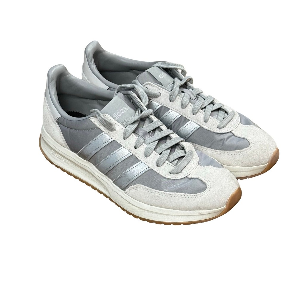 Adidas Cloudfoam Grey Silver Suede Nylon Sneakers JH7321 Womens 9‎ Low Top Shoes